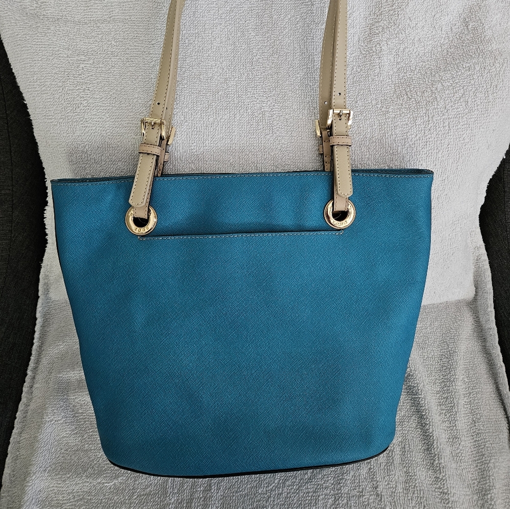 🔆3 For $20! Michael Kors Teal and Beige Tote Bag - Picture 2 of 16